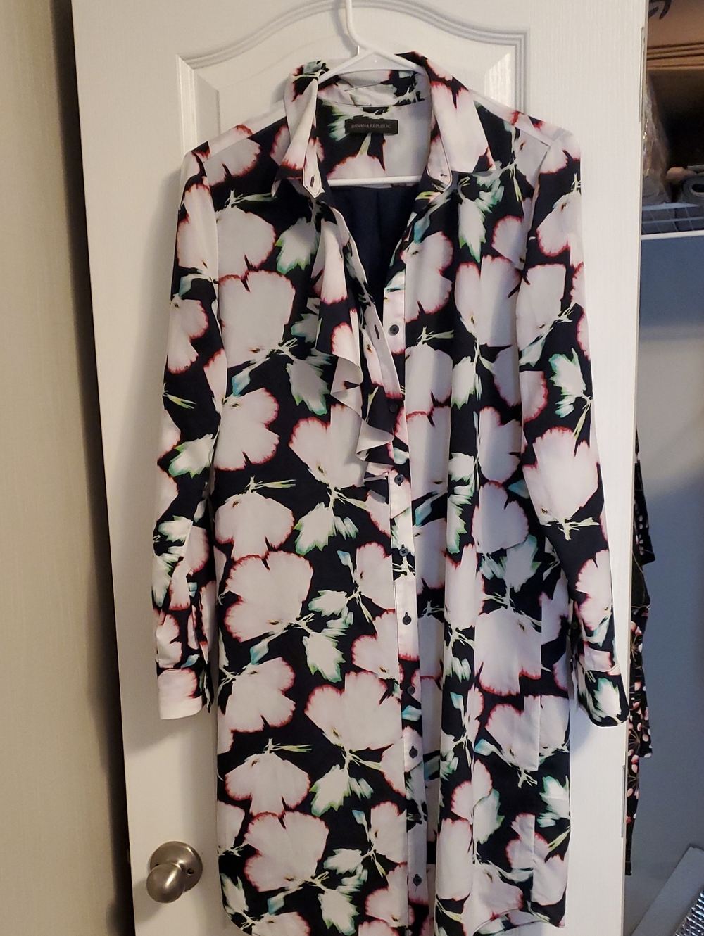 Banana Republic Navy, White & Green Floral Dress
